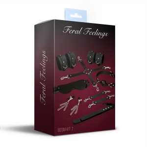 Набір Feral Feelings BDSM Kit 7 Black, наручники, поножі, конектор, маска, падл, кляп, затискачі. Photo 2