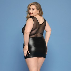 Елегантна сукня JSY «Леді Софія» Plus Size, black, дрібна сітка, вишивка, екошкіра. Photo 2