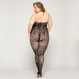 Мереживний бодістокінг JSY «Гаряча Хейлі» Plus Size, Black, халтер, імітація панчіх, відкритий досту. Photo 2