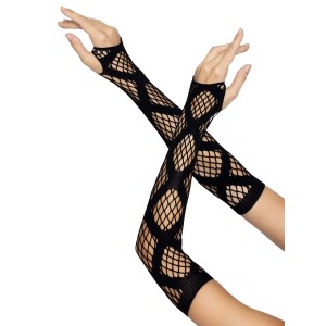 Довгі мітенки Leg Avenue Faux wrap net arm warmers One size Black, велика сітка. Photo 3