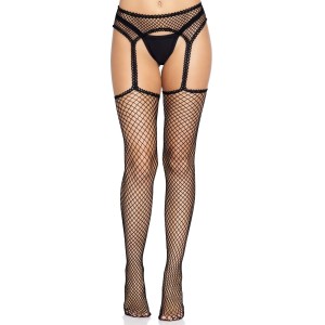 Панчохи-сітка Leg Avenue Net stockings with garter belt One size Black, пояс, підв’язки. Photo 3