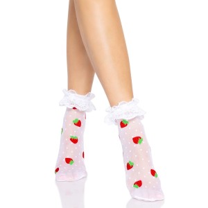 Шкарпетки жіночі з полуничним принтом Leg Avenue Strawberry ruffle top anklets One size, мереживні м. Photo 2