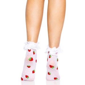 Шкарпетки жіночі з полуничним принтом Leg Avenue Strawberry ruffle top anklets One size, мереживні м. Photo 3