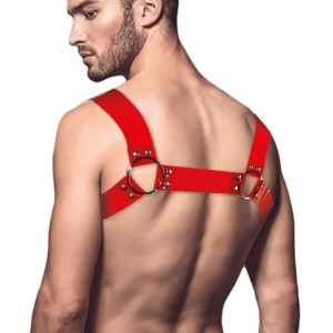 Чоловіча портупея на груди Feral Feelings - Bulldog Harness Red Trasparent. Photo 2